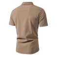 thumbnail image 4 of JWZUY Men's Plain Short Sleeve Henley T-Shirt Summer Casual Pullover Top Vintage Button-Up Stand Collar Blouse Linen Shirts Khaki 5XL, 4 of 5