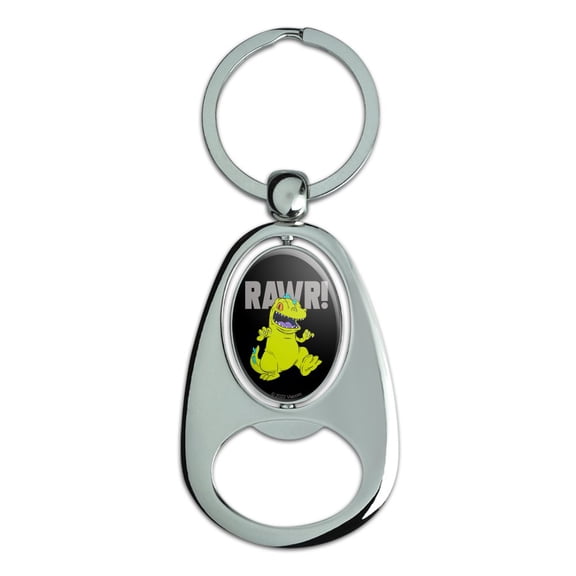 Rugrats Reptar Rawr! Keychain Chrome Metal Spinning Oval Bottle Opener