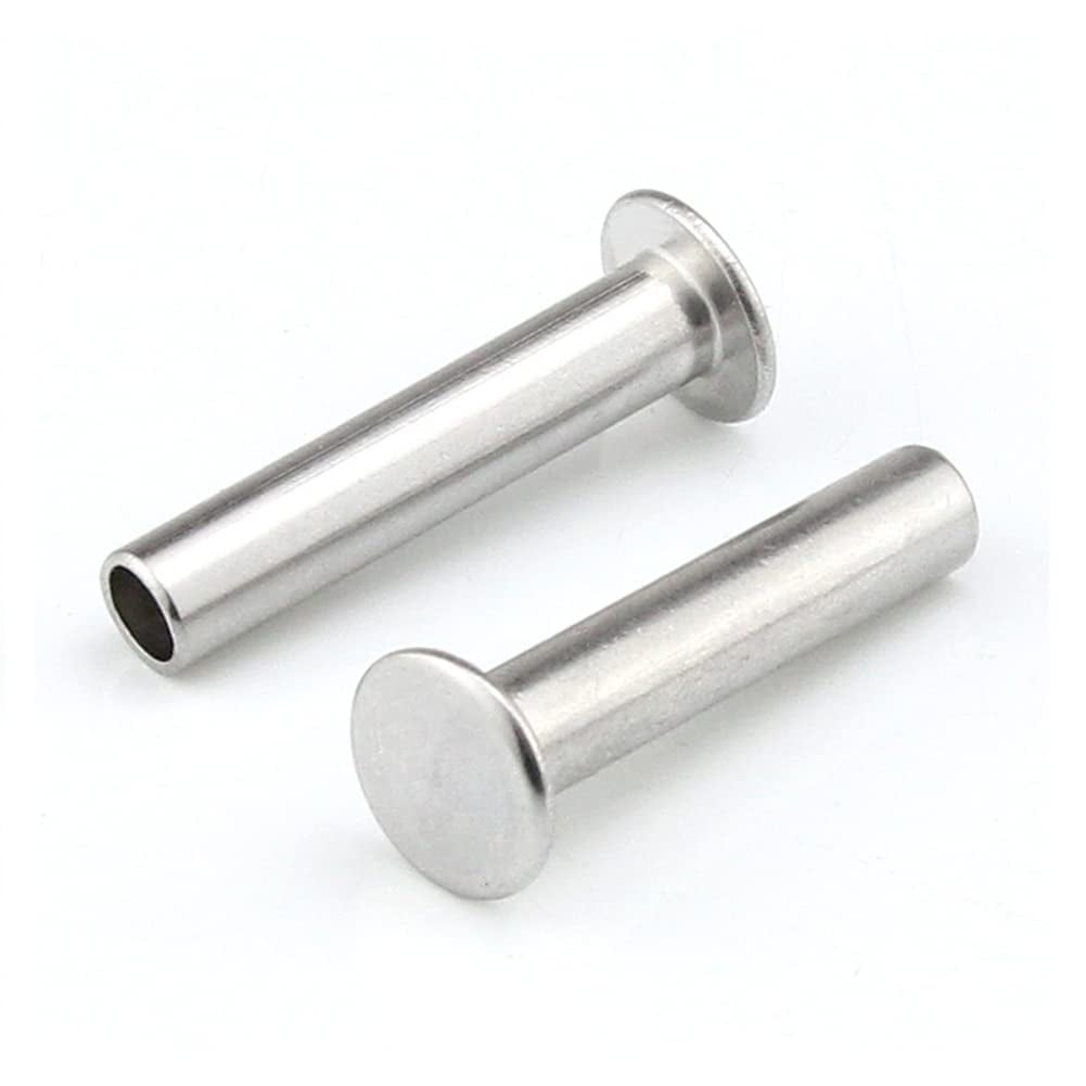 100 Pieces 304 Stainless Steel Large Flat Head Half Hollow Shank Rivets M2.5x20mm