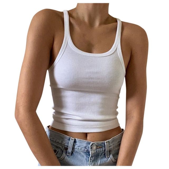 Top informal de mujer con cuello redondo y manga corta - Camiseta sin mangas y corta, perfecta para fiestas de verano y playa