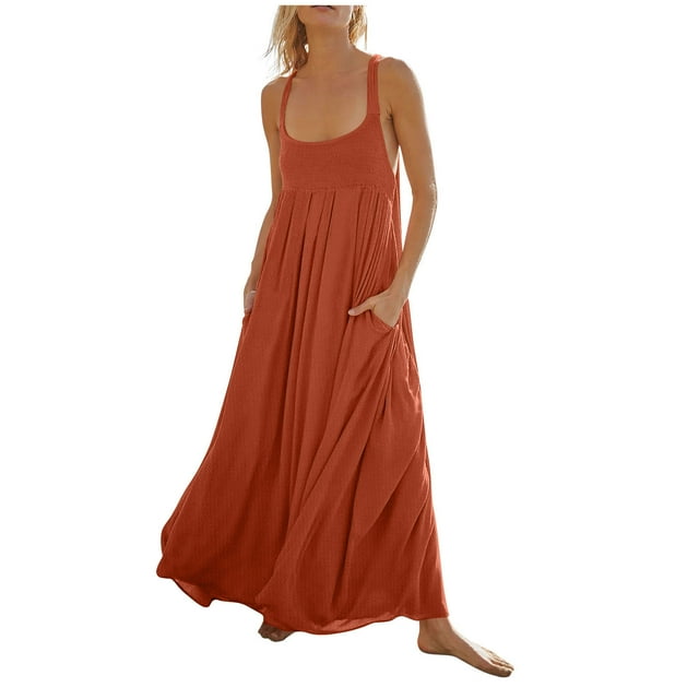Birdeem Robes pour Femmes Robe d'Été Confortable Mode Couleur Unie Poche à Nouer Manches Longues