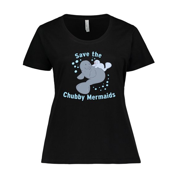 Inktastic Save the Chubby Mermaids with Cute Manatees Women's Plus Size T-Shirt