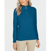 Karen Scott Women's Petite Cotton Mock-Neck Pullover Blue Size Petite X-Large