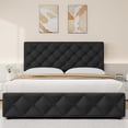 thumbnail image 3 of Idealhouse linen forrado platform marco de cama con 4 almacenamiento cajones, cabecero, button tufted design, y de madera slats support, no necesita colchón base, 3 of 7