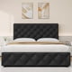 thumbnail image 3 of Linen forrado platform marco de cama con 4 almacenamiento cajones, cabecero, de madera slats support, y button tufted design - no necesita colchón base, 3 of 8