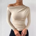thumbnail image 5 of Drses Women Sexy Off Shoulder Top Slim Fit Long Sleeve Going Out Asymmetrical Crop Top Tight Ruched T Shirts, 5 of 5