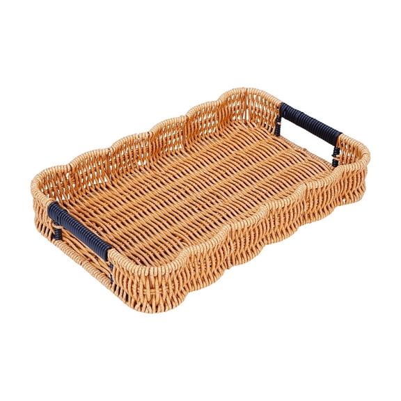 Wicker Serving Tray with Handles – Elegant Woven-Style Storage Basket for Hosting and Organization – Multi-Purpose Home Decor and Food Serving Solution