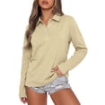 thumbnail image 6 of Hearthz Polo Shirts Women 3 Button Long Sleeve Shirt for Women Relaxed Fit Solid Color Tshirts Shirts for Women Uniform Tops Khaki XXL, 6 of 6