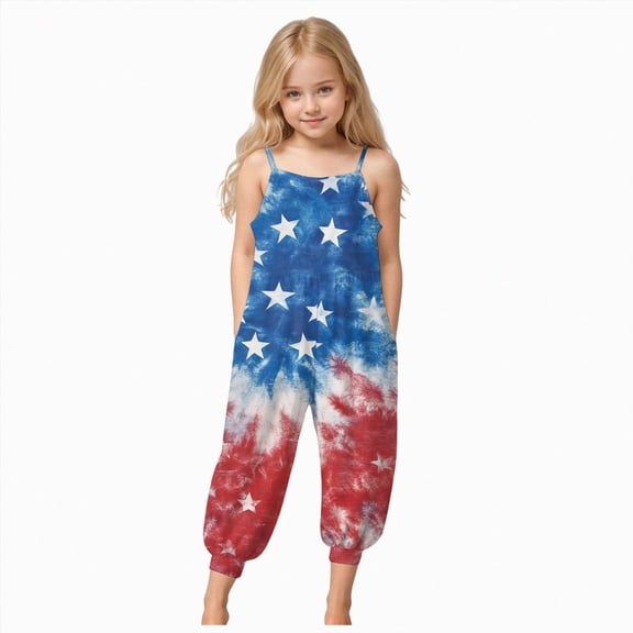 Splozh Toddler Girl 1-10 Years 4th of July Outfit Baby Girl American Flag Romper Jumsuit Cute Summer Clothes,Dark Blue,9-10 Years