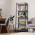 thumbnail image 2 of MorandiMal 5 Tier Ladder Bookshelf, 24 Inch Width Free Standing Shelf, Bookcase Shelf Storage Rack Organizer, Industrial Book Shelves for Home Office, Living Room, Kitchen, Dark Grey, Vintage Shelves, 2 of 7
