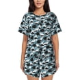 thumbnail image 1 of Fotbe Angry Shark Conjunto de Pijama Estampado para Mujer, 2 Piezas, Ropa de Dormir con Camiseta de Manga Corta y Shorts Suaves-Small, 1 of 6