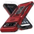 thumbnail image 1 of KOMI Case for Google Pixel 9/9 Pro with Slide Camera Cover+Screen Protector (1 Pack), Rotated Ring Kickstand Military Grade Shockproof Heavy Duty Protective Cover Red, 1 of 5