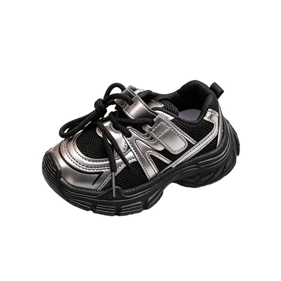 Grblisyd Boys Girls Chunky Sneakers Lace‑Up With Hook and Loop Lightweight Non‑Slip Sole Sport Walking Shoes for Little Kids Daily Outdoor Wear