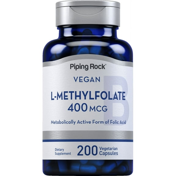 L MethylFolate 400 mcg | 200 Capsules | Vegetarian | Non-GMO, Gluten Free | by Piping Rock