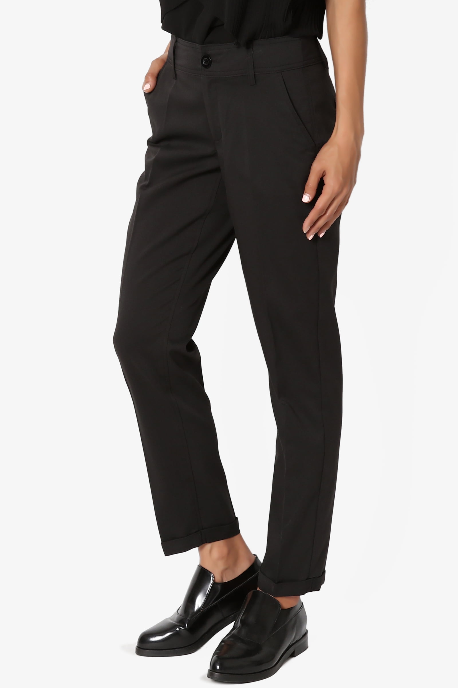 TheMogan Timelss Dressed Up Straight Leg Cuffed Crop Trouser Office Suit Pants 