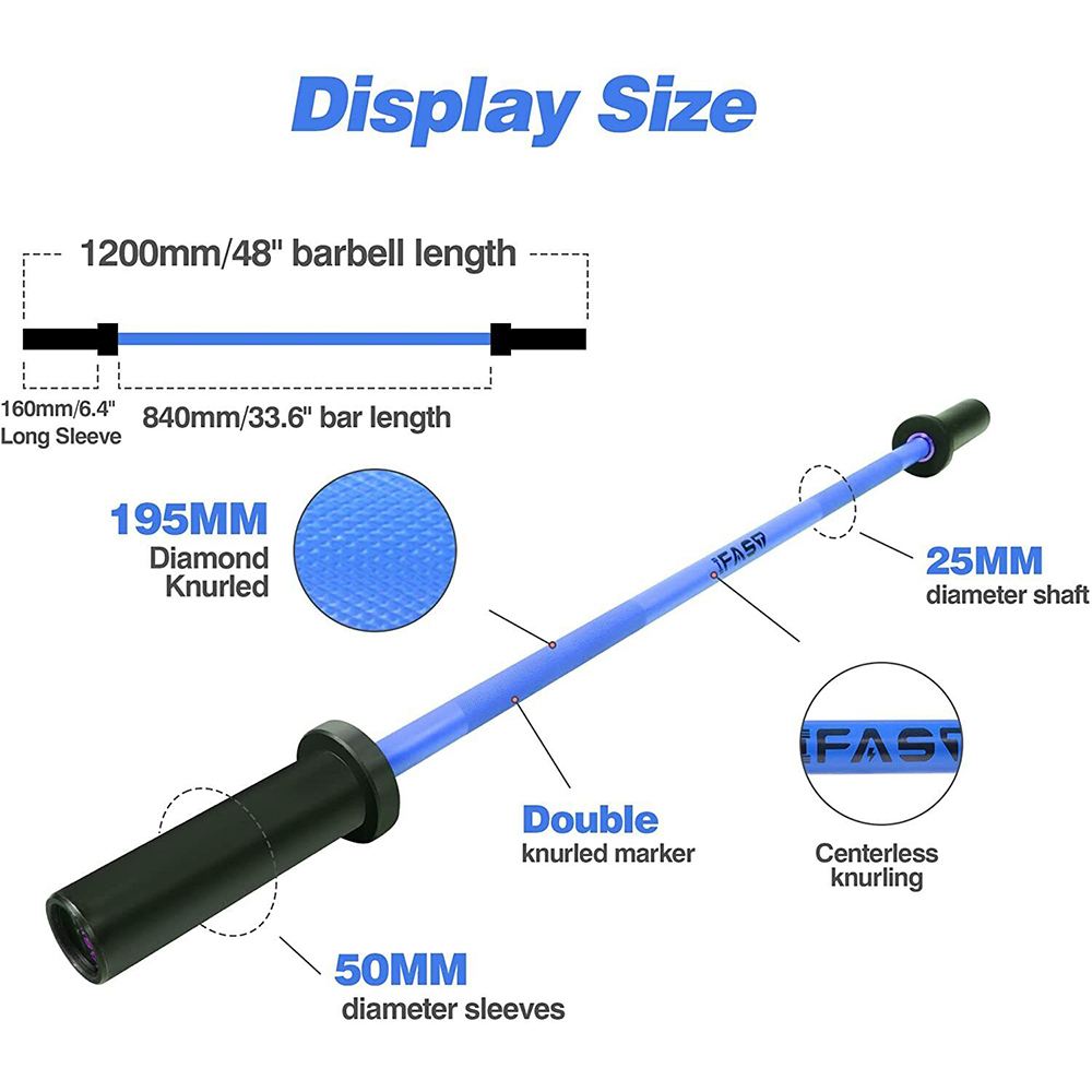 IVV 4FT Olympic Barbell for Gym Home Exercises, Weightlifting and Powerlifting, Blue