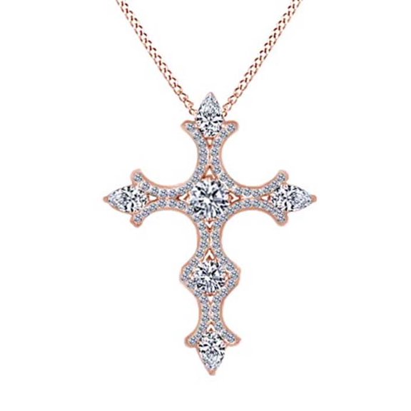 AFFY White Cubic Zirconia Cross Pendant Necklace In 14k Rose Gold Over Sterling Silver