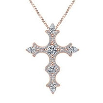 White Cubic Zirconia Cross Pendant Necklace In 14k Rose Gold Over Sterling Silver