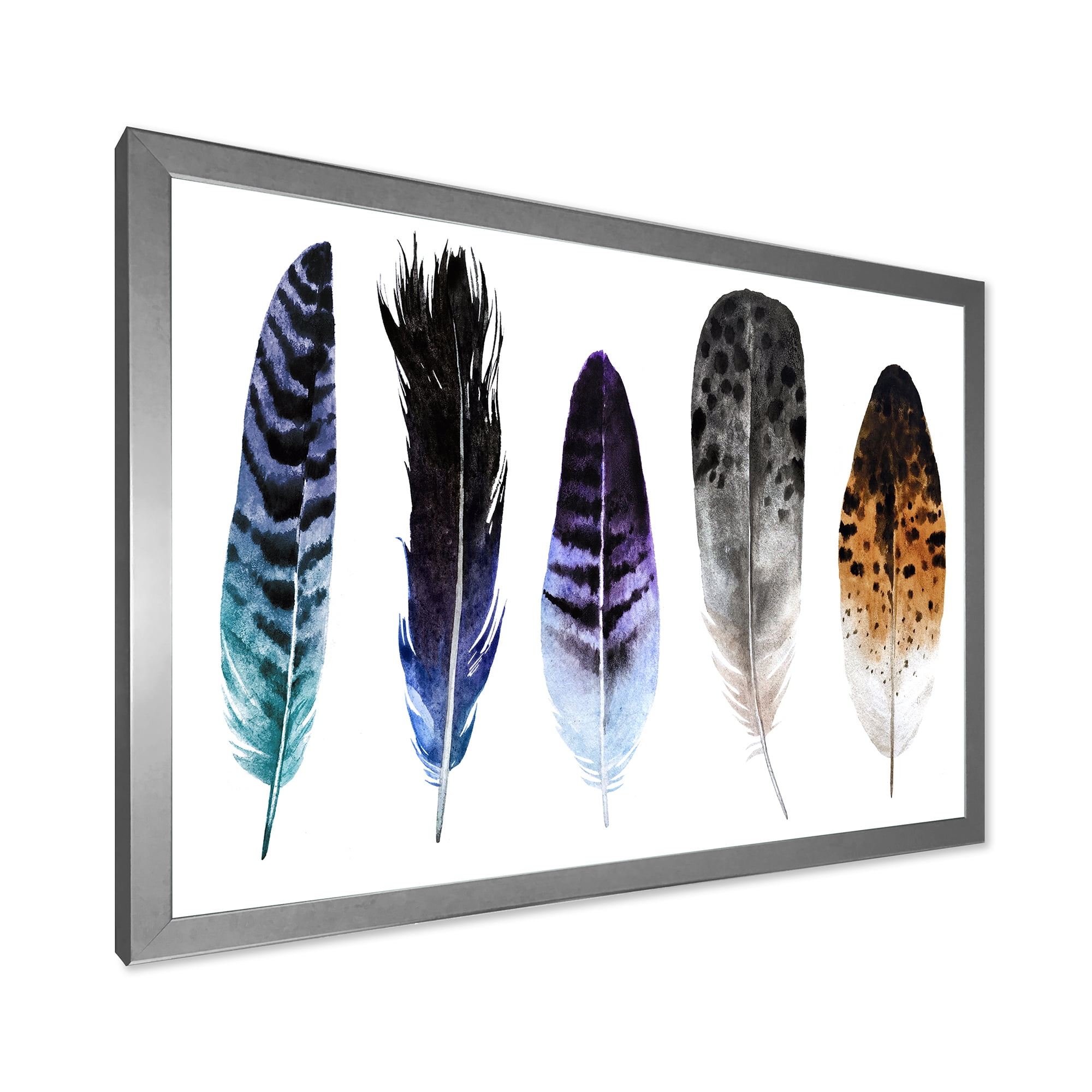 Designart 'Colourful Boho Art Feathers II' Bohemian & Eclectic Framed Art Print