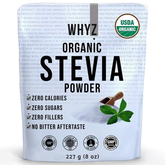 WHYZ Organic Stevia Powder, 8 oz, USDA Organic, Keto & Paleo Friendly, 1621 Servings