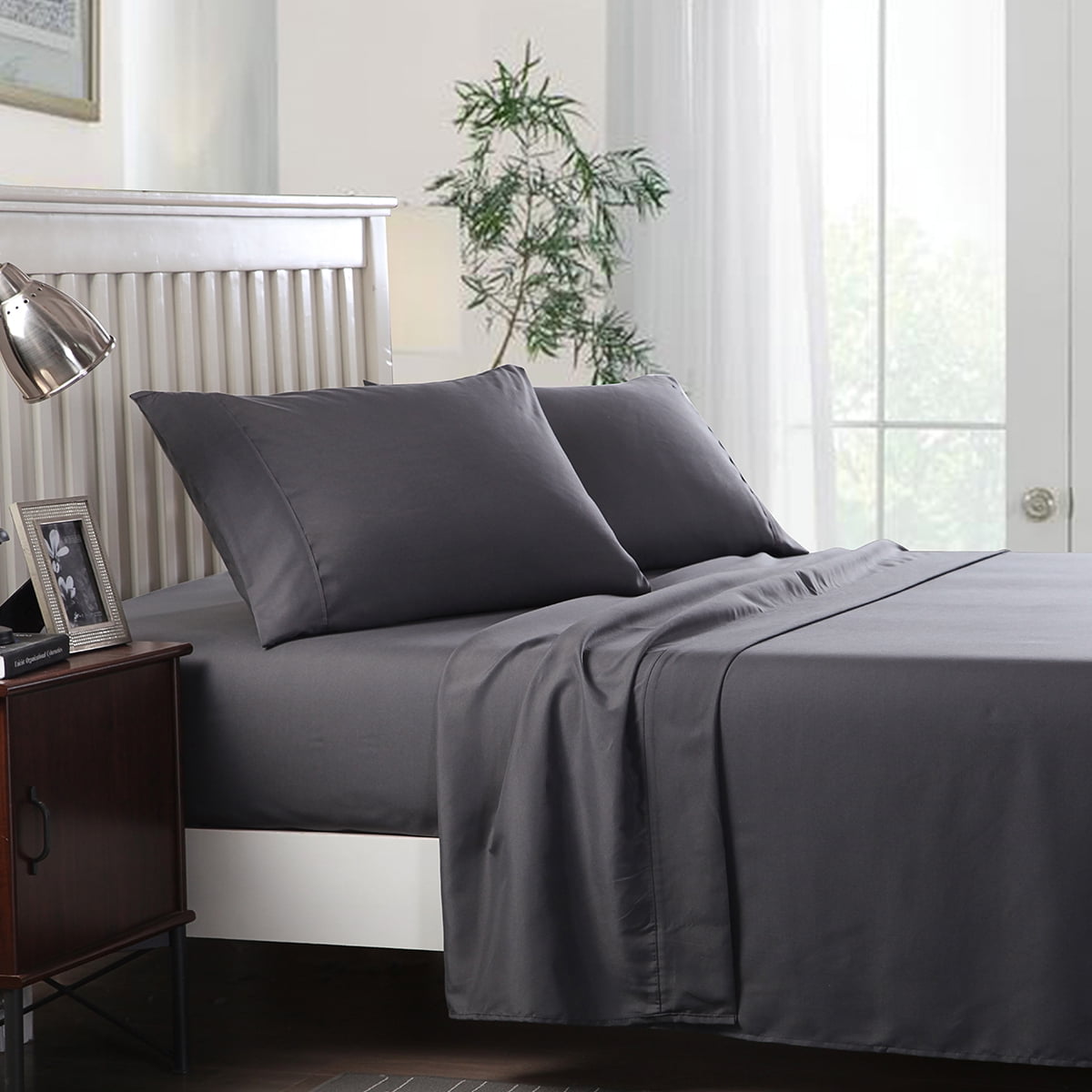 JML Bedding King Bed Sheets Set - 4 Piece Bedding - Brushed Microfiber 100% Polyester - Shrinkage and Fade Resistant - Easy Care (King, Dark Gray)