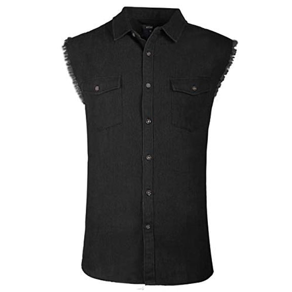 NUTEXROL Men's Sleeveless Denim/Cotton Shirt Biker Vest 2 Front Pockets