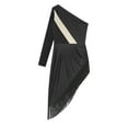 thumbnail image 4 of YUUMIN Robe de Danse Salsa Samba pour Femmes Manches Longues Asymétrique à Franges Noir S, 4 of 5