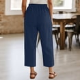 thumbnail image 5 of cocolona Womens Summer Casual Capri Linen Pants Elastic Waist Drawstring Wide Leg Cropped Beach Lounge Pants with Pockets, 5 of 5