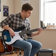 Costway 45.5” Electric Bass Guitar with Double Pickups, Open-gear Tuning, Gig Bag, Rope Blue + White