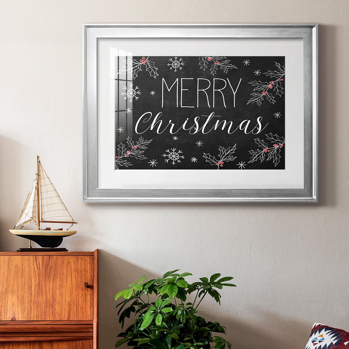 Merry Christmas Chalkboard Premium Framed Print - Ready to Hang