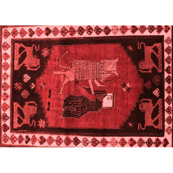 Ahgly Company Indoor Rectangle Animal Red Traditional Area Rugs, 8' x 12'