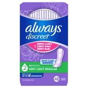 (3 pack) Always Discreet Incontinence Panty Liners for Bladder Leaks, Size 2, Very Light Absorbency, 48 Count