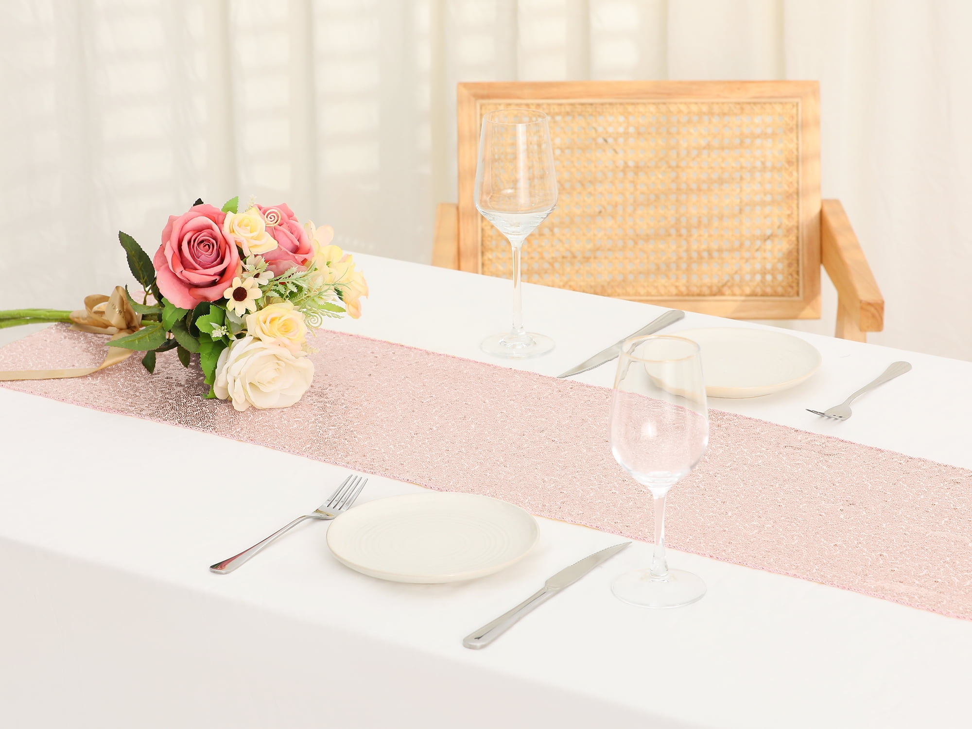 Unique Bargains Sequin Table Runner, Rose Gold, 12" W x 108" L