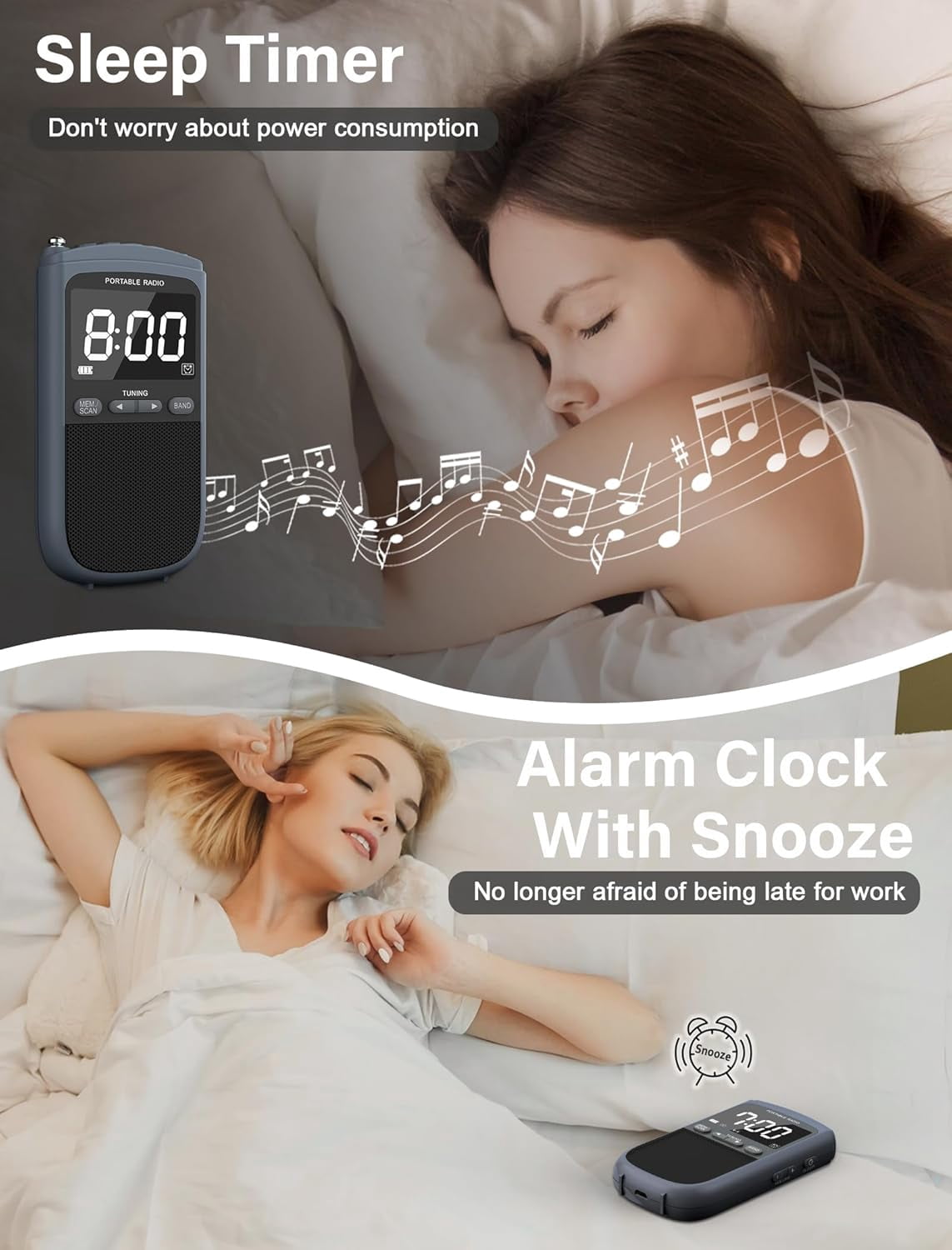 Greadio AM FM Walkman Radio, 900mAh Rechargeable Pocket Radio with Alarm Clock for Walking, Jogging