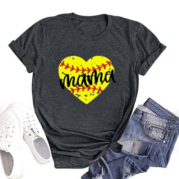 EQWLJWE Womens Funny Ball Mom Softball Baseball Gifts For Women Mothers Day T-Shirt