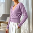 thumbnail image 5 of gbyLJF Women's Wrap Cross V Neck Tops Slim Fit Long Sleeve Sweater Lightweight Soft Knitted Blouse, 5 of 8