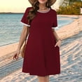 thumbnail image 3 of Efsteb Womens Summer Sundresses Short Sleeve Casual T Shirt Dress Crewneck Sundresses Beach Vacation Pockets (Wine,XL), 3 of 8