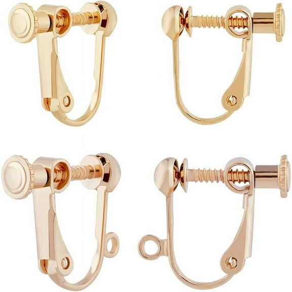 1 Box 24Pcs Clip-on Earring Findings 18K Gold Plated Brass 2 Style Screw Back Ear Wire Non Pierced Earring Converter with Loop for Non-Pierced Earring Jewelry Making DIY
