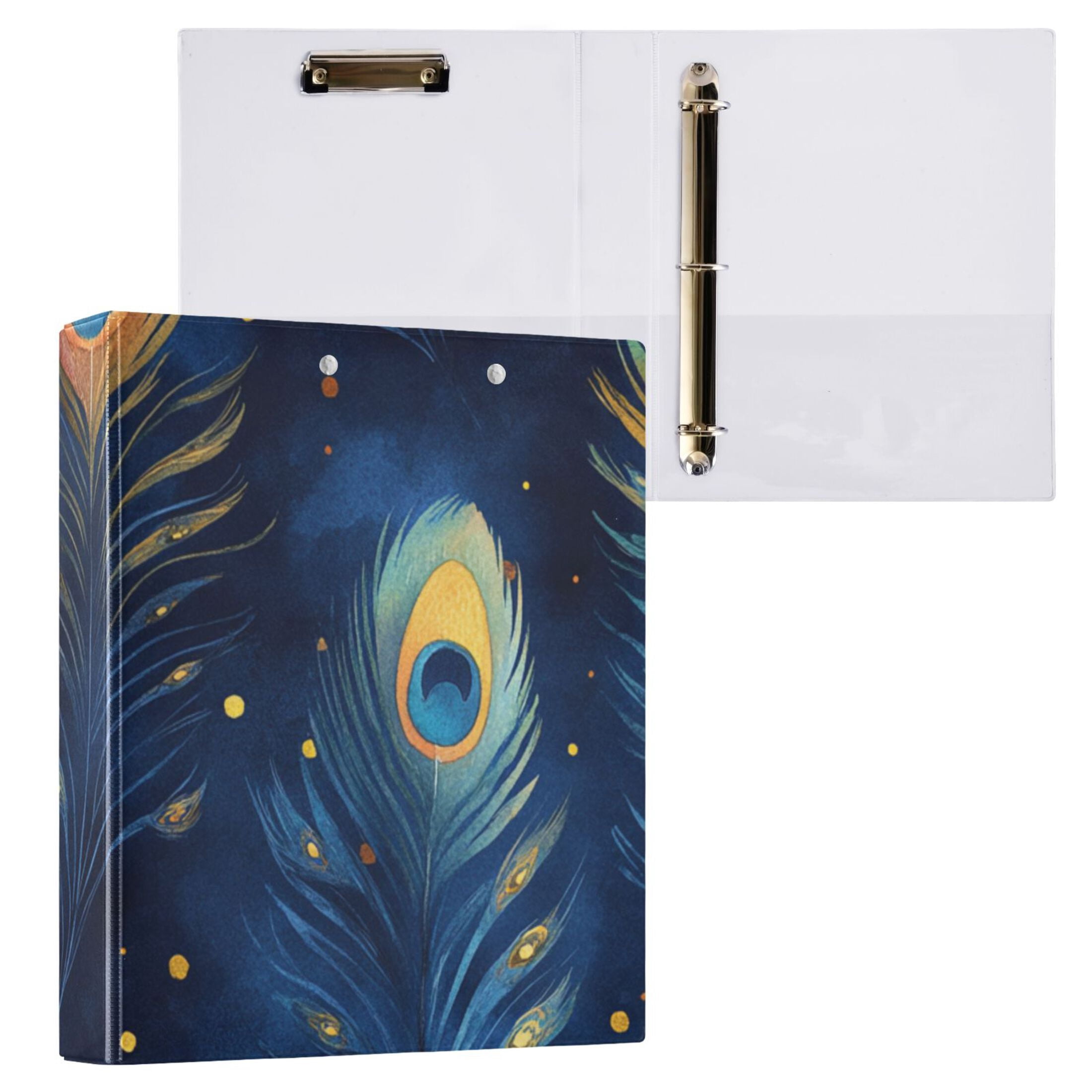 Peacock Feather Blue 3 Ring Binders 1.5 inch Hardcover File Folders with Interior Pockets A4 Size Organizer for School Office Hospital