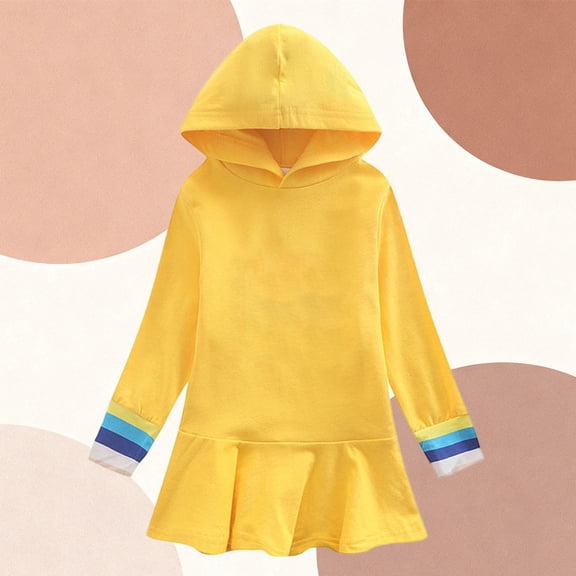 ITSAME Girls Hooded Dress, Lightweight Casual Fashion Long Sleeve Loose Sweatshirt Dress Yellow 9-10T