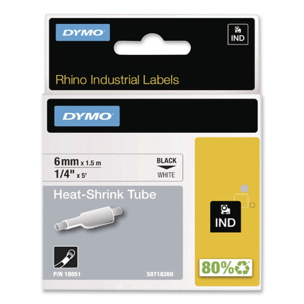 DYMO Rhino Industrial Heat-Shrink Labels, 1/4" Tube, Black Print on White