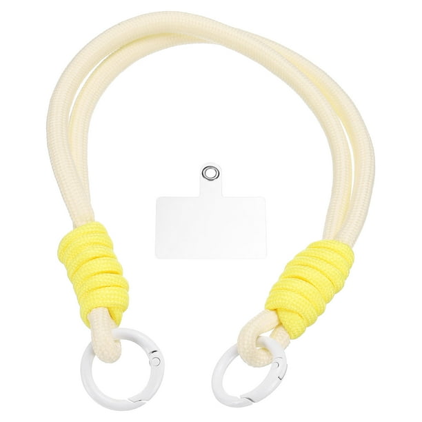 Correa para teléfono, cordón trenzado manos libres para teléfono celular con gancho blanco, llavero colorido para accesorios de bolso de mujeres, beige/amarillo