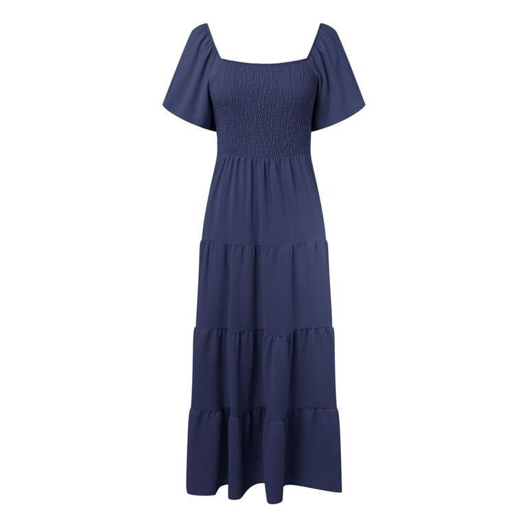 Navy Pleated Empire Puff Sleeve Dress Navy Pleated Empire Puff Sleeve Dress