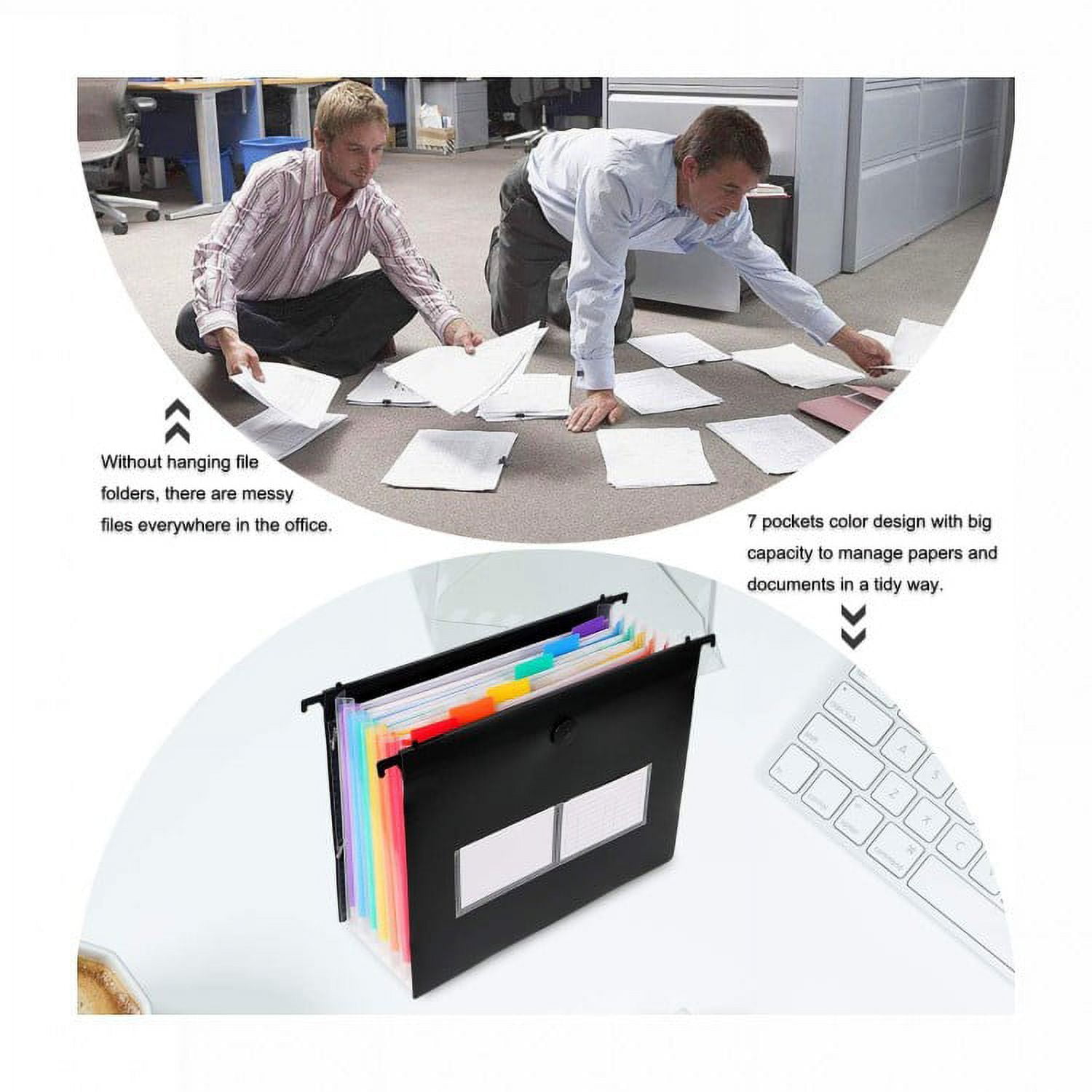 3 Pack Expanding Hanging File Folders, 7 Pockets Accordian File Organizer for Document Bill, Large Capacity, Multi-Color Tabs, Letter Size for Filing Cabinet