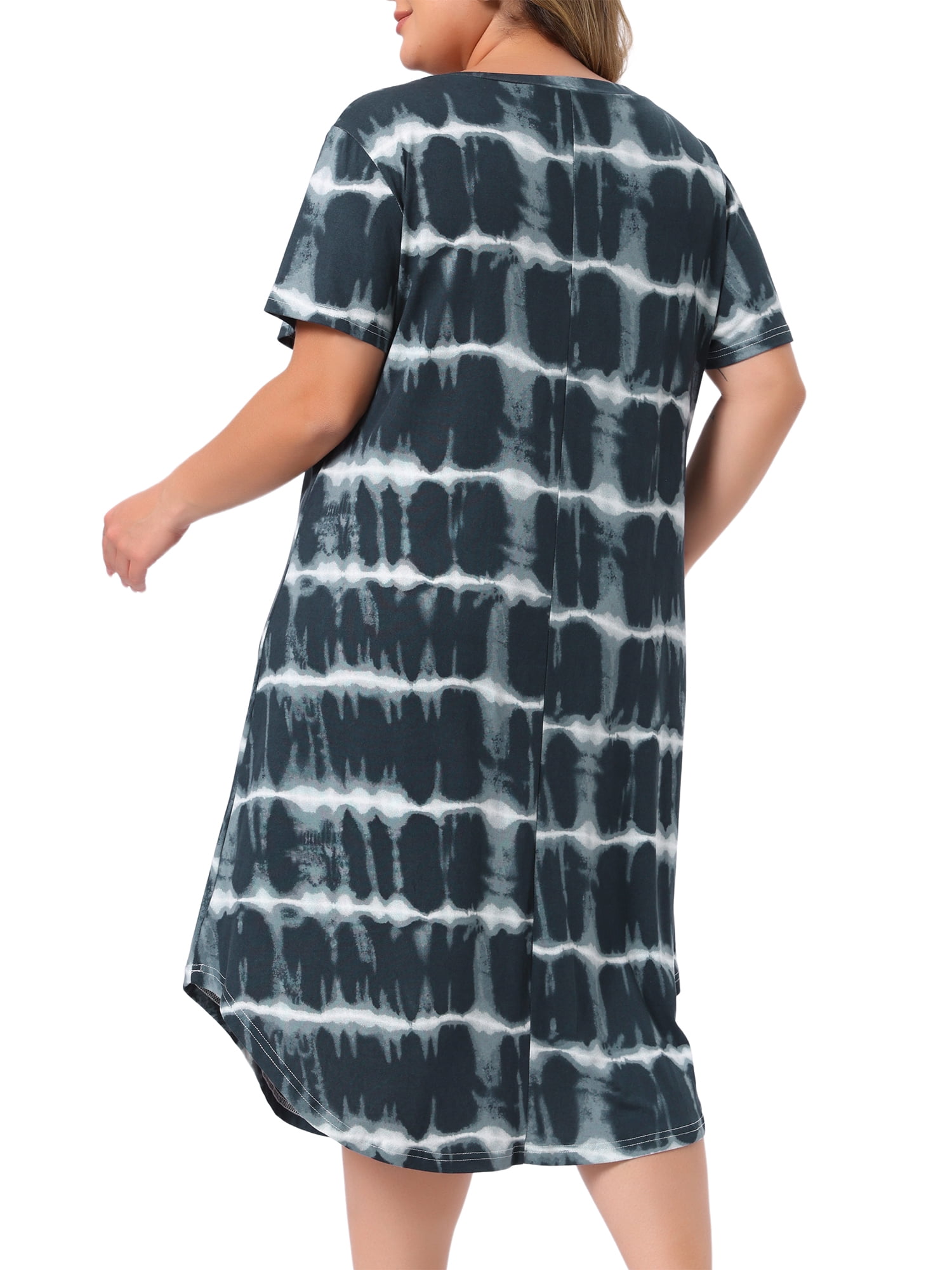 DARING DIVA Women's Plus V Neck Soft Tie Dye Short Sleeve Nightgown 1X Gray Black