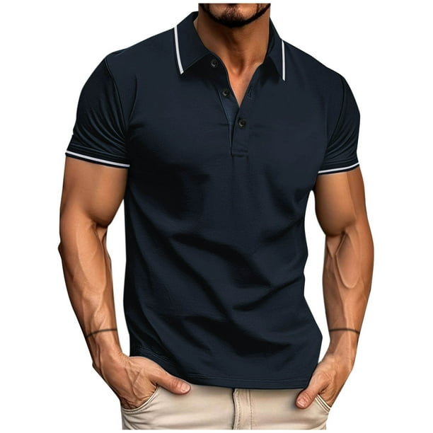 Camisas de Manga Larga para Hombres Casual Botón Sólido Suéter Camiseta Solapa, Poliéster Ligero para Primavera Verano
