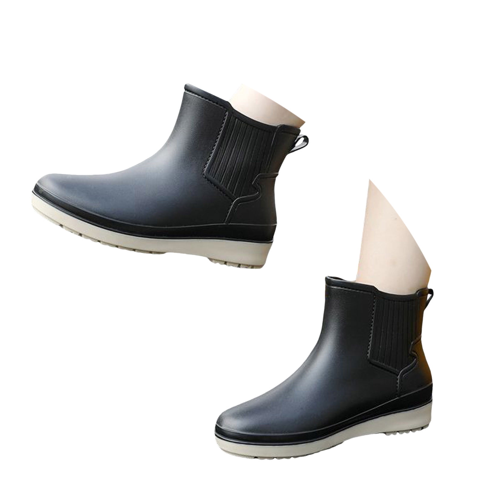Mzoazpie Women's Rain Boots, Waterproof Non- Ankle-High Boots, Solid Color Print Shoes Outdoor