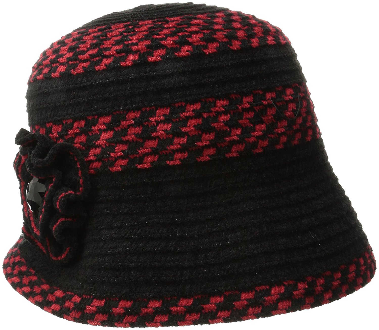 Chenille Flower And Jewel Cloche Hat 