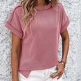 thumbnail image 2 of Ashirexll Womens Summer Shirts, Womens Short Sleeve Tops, Casual Fashion Solid Color Outer Seam Short Sleeve Round Neck Top, 2 of 6