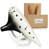 MIFOGE Ocarina 12 Hole Tones Alto C with Gift Wrapping Display Stand Neck Cord Protective Cover Song Book Masterpiece Collectible Music Instrument Gift Idea For Kids Musician(Black with White)